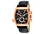 Christian Van Sant Men's Grandeur Black Dial, Rose Accents and Bezel, Black Leather Strap Watch