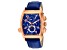 Christian Van Sant Men's Grandeur Blue Dial, Rose Accents and Bezel, Blue Leather Strap Watch