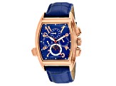 Christian Van Sant Men's Grandeur Blue Dial, Rose Accents and Bezel, Blue Leather Strap Watch