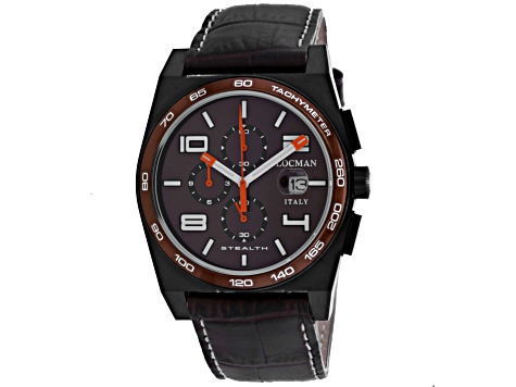 Locman Men's Stealth Brown Dial Black Leather Strap Watch