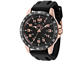 Invicta Men's Pro Diver 45mm Black Dial Rose Accents Black Silicone Strap Quartz Watch