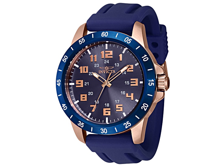 Invicta Men's Pro Diver 45mm Blue Dial Rose Accents Blue Silicone Strap Quartz Watch