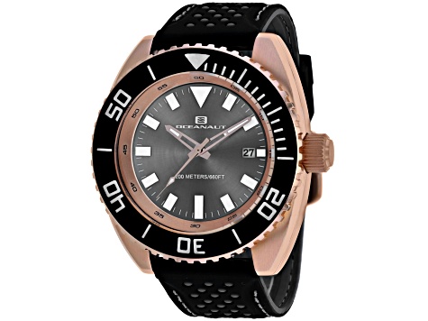 Oceanaut Men's Submersion Gray Dial, Rose Bezel, Black Rubber Strap Watch