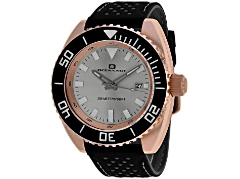 Oceanaut Men's Submersion Metallic Silver Dial, Rose Bezel, Black Rubber Strap Watch