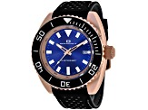 Oceanaut Men's Submersion Blue Dial, Rose Bezel, Black Rubber Strap Watch