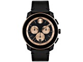 Movado Men's Bold Rose Accents Black Leather Strap Watch