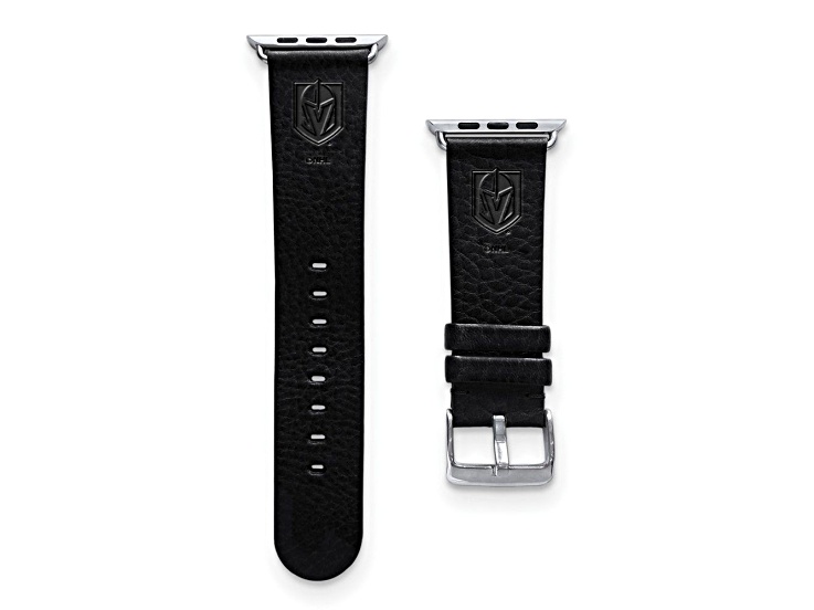 Gametime NHL Vegas Golden Knights Black Leather Apple Watch Band (42/44mm M/L). Watch not included.