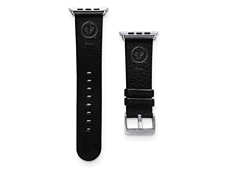 Gametime NHL Winnipeg Jets Black Leather Apple Watch Band (42/44mm M/L). Watch not included.
