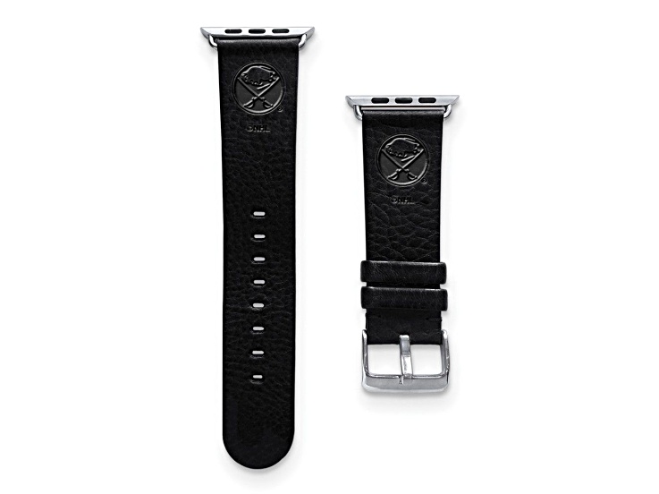 Gametime NHL Buffalo Sabres Black Leather Apple Watch Band (42/44mm M/L). Watch not included.