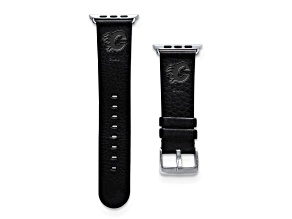 Gametime NHL Calgary Flames Black Leather Apple Watch Band (42/44mm M/L). Watch not included.