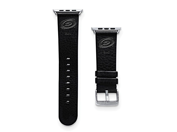 Gametime NHL Carolina Hurricanes Black Leather Apple Watch Band (42/44mm M/L). Watch not included.