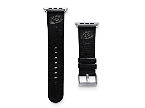 Gametime NHL Carolina Hurricanes Black Leather Apple Watch Band (42/44mm M/L). Watch not included.