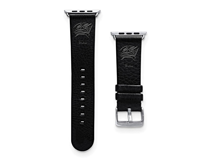 Gametime NHL Columbus Blue Jackets Black Leather Apple Watch Band (42/44mm M/L). Watch not included.
