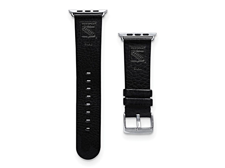 Gametime NHL New York Rangers Black Leather Apple Watch Band (42/44mm M/L). Watch not included.