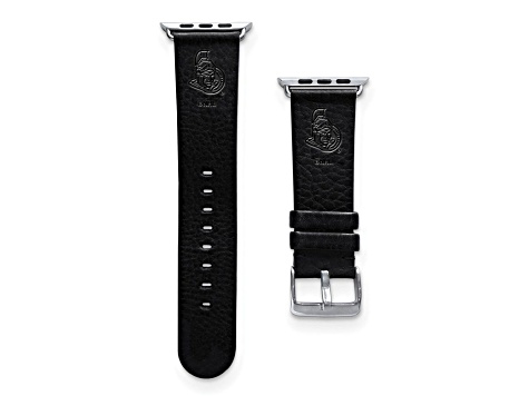 Gametime NHL Ottawa Senators Black Leather Apple Watch Band (42/44mm M/L). Watch not included.