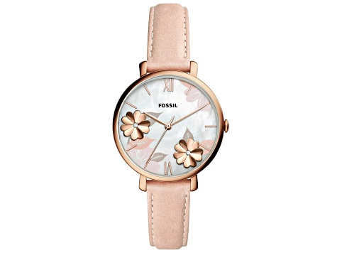 Fossil Women's Jacqueline White Dial, Pink Leather Strap Watch
