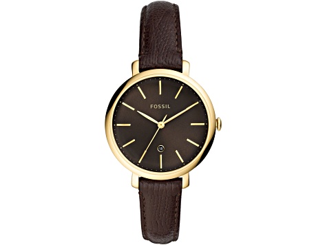 Fossil Women's Jacqueline Brown Dial, Brown Leather Strap Watch