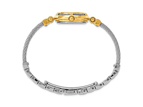 Charles Hubert IP-plated MOP Dial with Stainless Steel Wire Bangle Watch