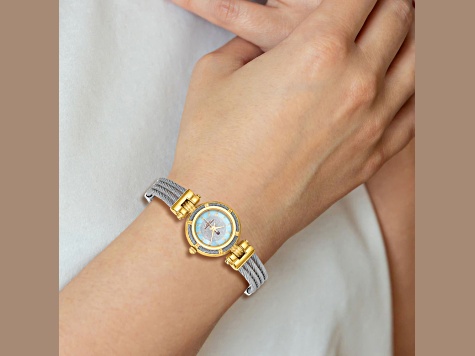 Charles Hubert IP-plated MOP Dial with Stainless Steel Wire Bangle Watch