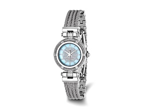 Charles Hubert Chrome Finish MOP Dial Stainless Steel Wire Bangle Watch