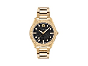 Greca Dome Watch 42mm Yellow Case Black Guilloché Dial Yellow Stainless Steel Bracelet