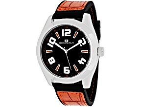 Oceanaut Men's Vault Black Silicone with Orange Leather Insert Strap Watch