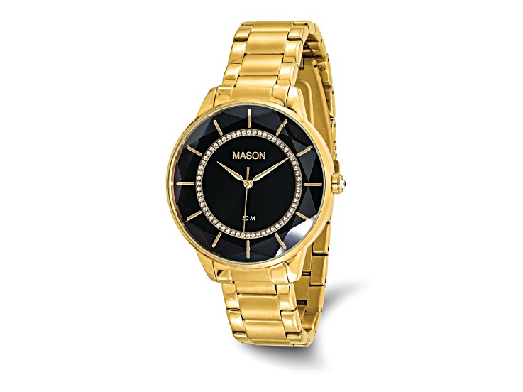Mason Stainless Steel Yellow IP with Crystal Black Dial Watch