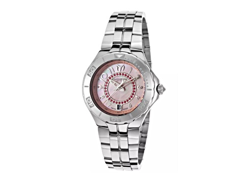 TechnoMarine Stainless Steel Pink Mother of Pearl Crystal Accent Women's Watch