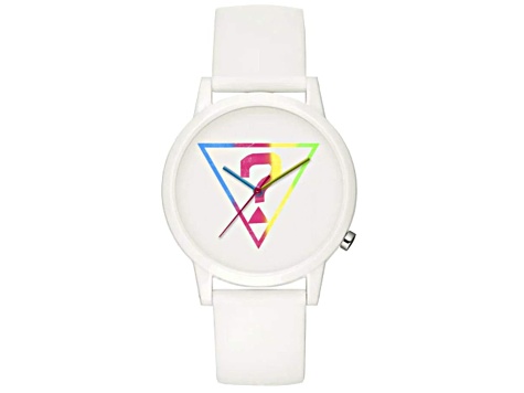 Guess Women's Classic White Dial with Multi-color Accents, White Rubber Strap Watch