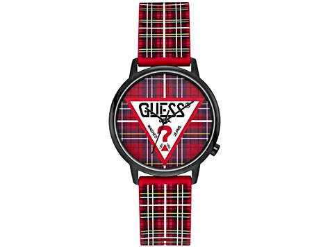 Guess Women's Classic Multi-color Plaid Dial and Rubber Strap Watch