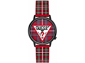 Guess Women's Classic Multi-color Plaid Dial and Rubber Strap Watch