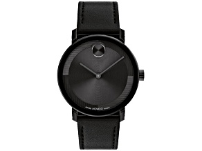 Movado Men's Bold Black Leather Strap Watch