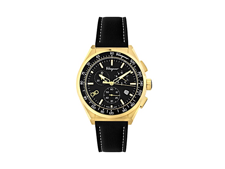 Salvatore Ferragamo ゴールド ブラック 時計 Ferragamo Chrono Sport Mens Watch 43mm Gold Tone Case Black