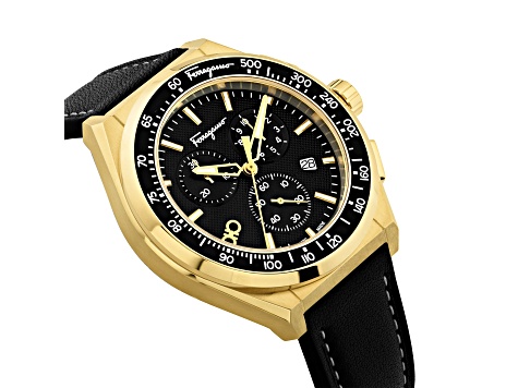 Salvatore Ferragamo ゴールド ブラック 時計 Ferragamo Chrono Sport Mens Watch 43mm Gold Tone Case Black