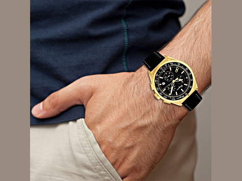Ferragamo Chrono Sport Mens Watch 43mm Gold Tone Case Black