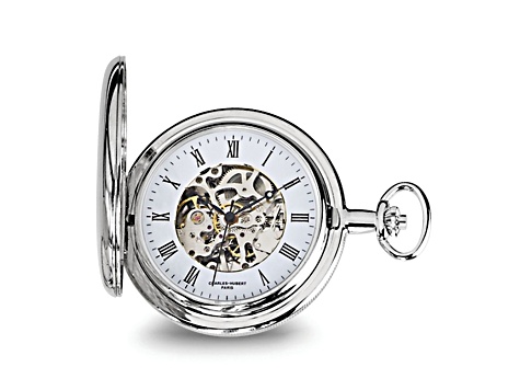 Charles Hubert Silver Tone Brass White Skeleton Dial Pocket Watch