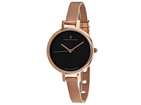 Christian Van Sant Women's Grace Black Dial, Rose Stainless Steel Watch