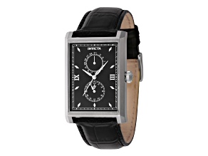 Invicta Vintage 30mm Black Leather Strap Quartz Watch