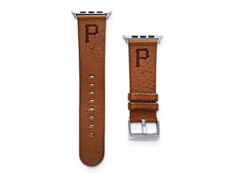 Gametime MLB Pittsburgh Pirates Tan Leather Apple Watch Band (38/40mm S/M). Watch not included.