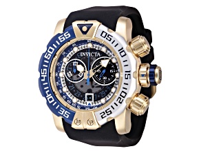 Invicta Sea Hunter 57mm Blue and White Bezel Black Silicone Quartz Watch