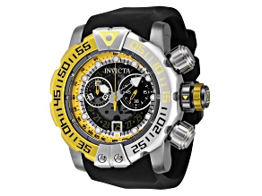 Invicta Sea Hunter 57mm Yellow and White Bezel Black Silicone Quartz Watch