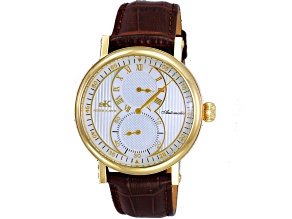 Adee Kaye Men's Mondo White Dial with Yellow Bezel, Brown Leather Strap Watch