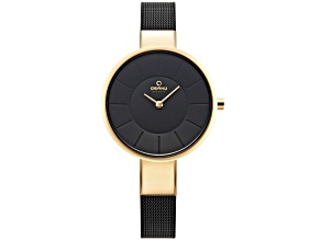 Obaku Women's Classic Yellow Accents Black Stainless Steel Mesh Band Watch