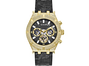 Guess Men's Classic Black Dial Yellow Stainless Steel Bezel Black Rubber Strap Watch