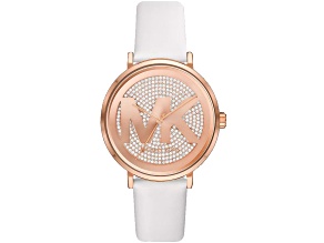 Michael Kors Addyson 40mm White Leather Strap Rose Dial Quartz Watch