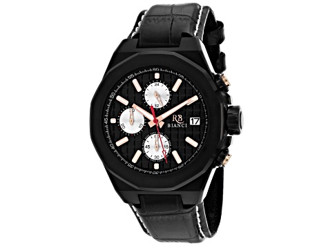 Roberto Bianci Men's Fratelli Black Dial, Black Leather Strap Watch