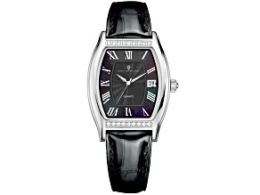 Christian Van Sant Gemma 34mm Black Leather Strap Black Dial Quartz Watch