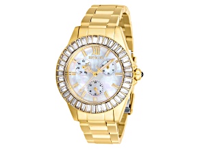 Invicta Angel 38mm Mother of Pearl Dial Yellow Stainless Steel Quartz Watch