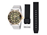Invicta Pro Diver 42mm Military Green Dial Silicone, Stainless Steel Band Quartz Watch