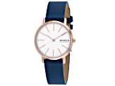 Skagen Women's Signatur White Dial, Blue Leather Strap Watch